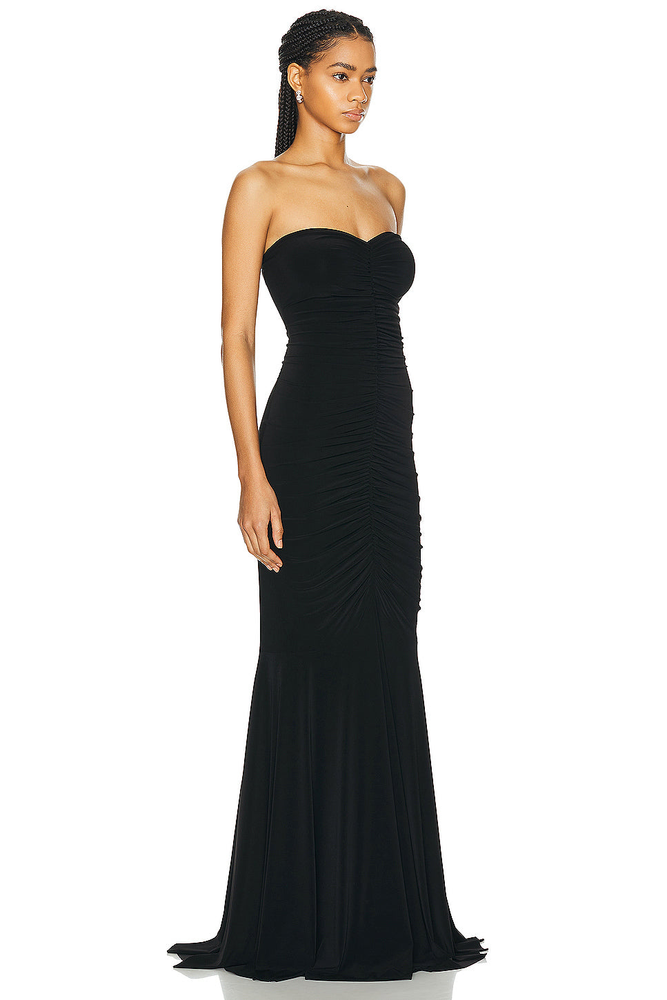 Strapless Shirred Front Fishtail Gown