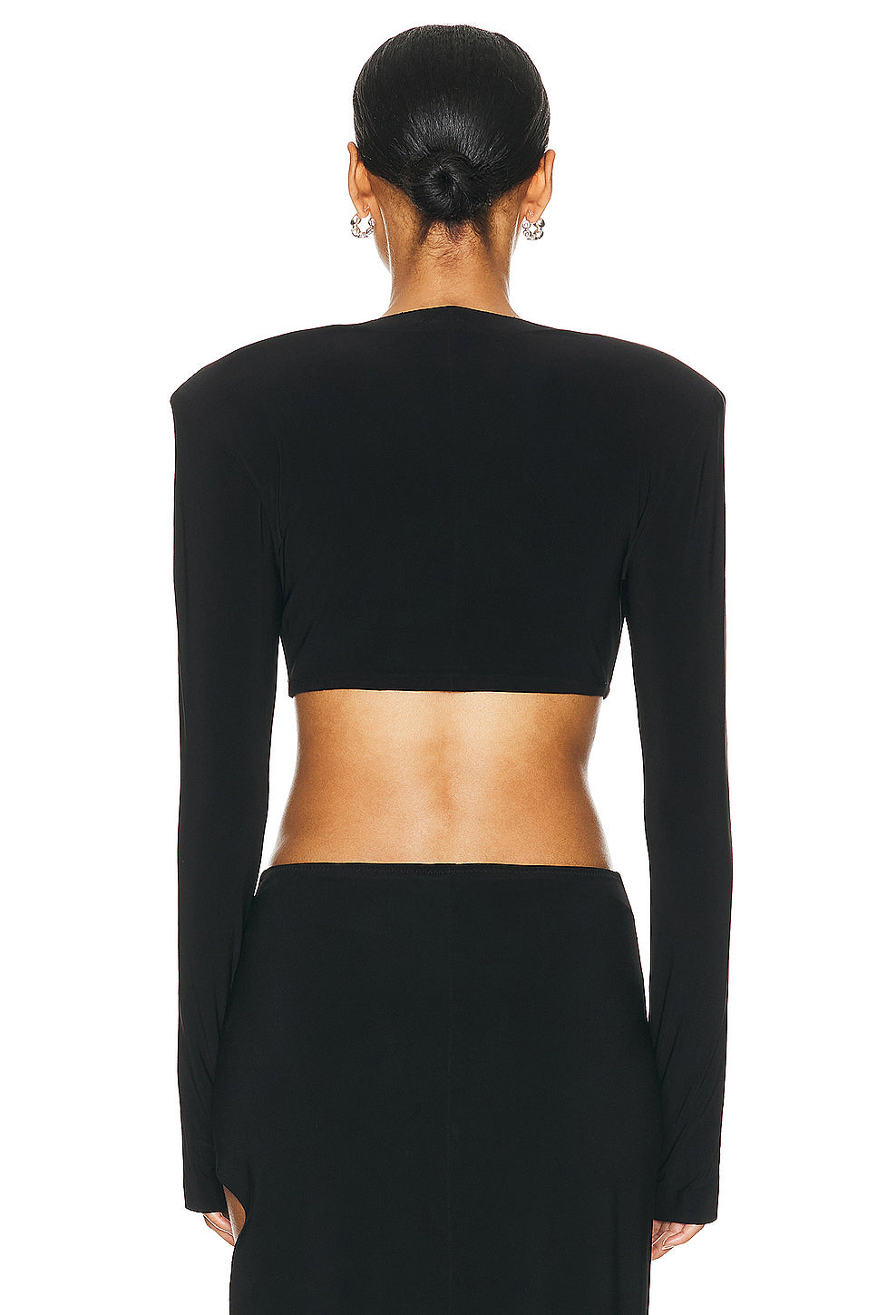 Cropped Shoulder Pad Long Sleeve Crew Top