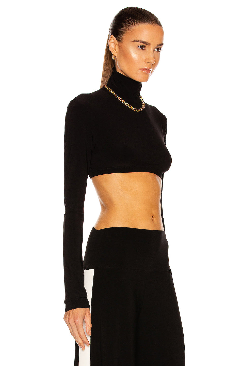 Cropped Slim Fit Long Sleeve Turtleneck Top