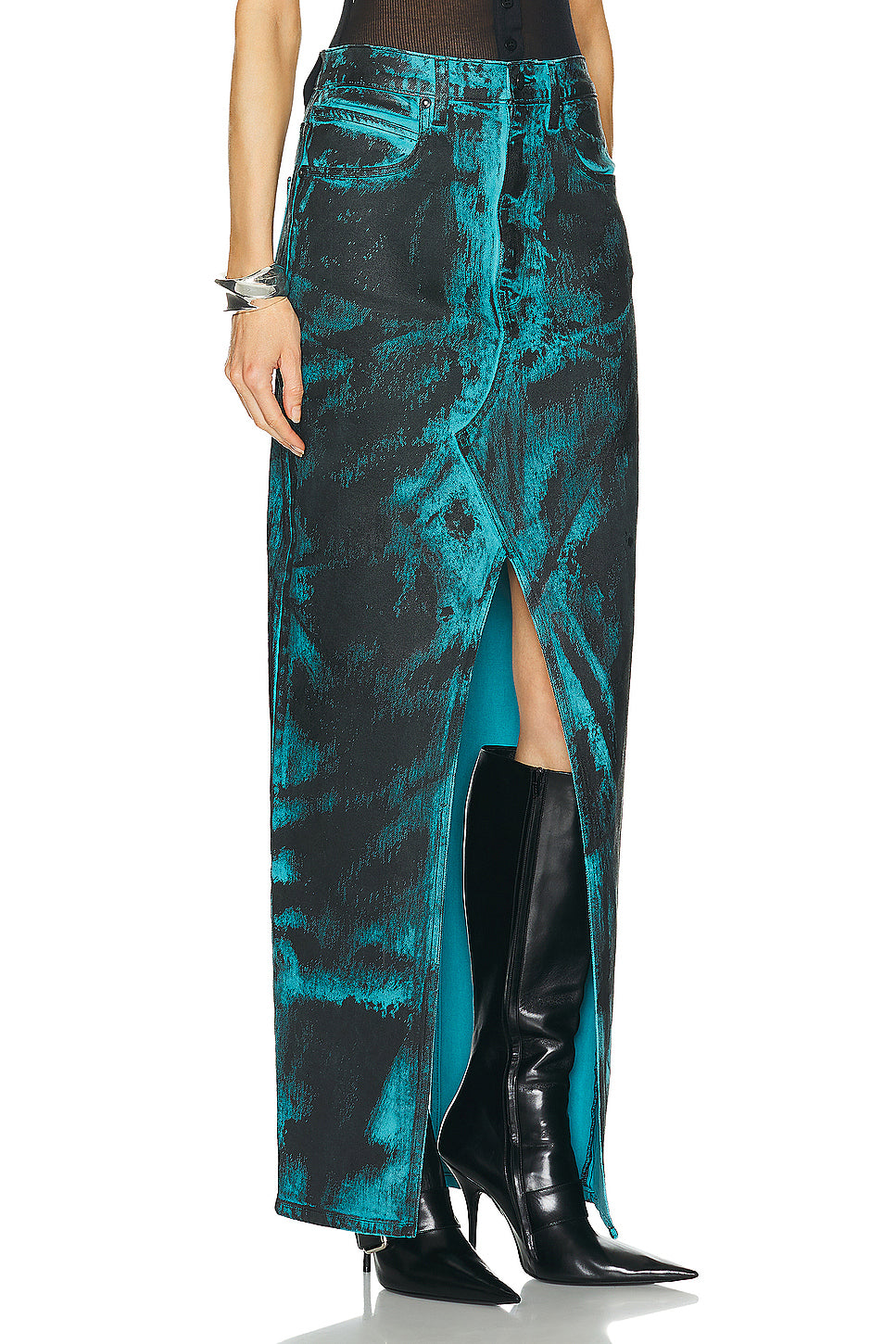 Slit Denim Maxi Skirt