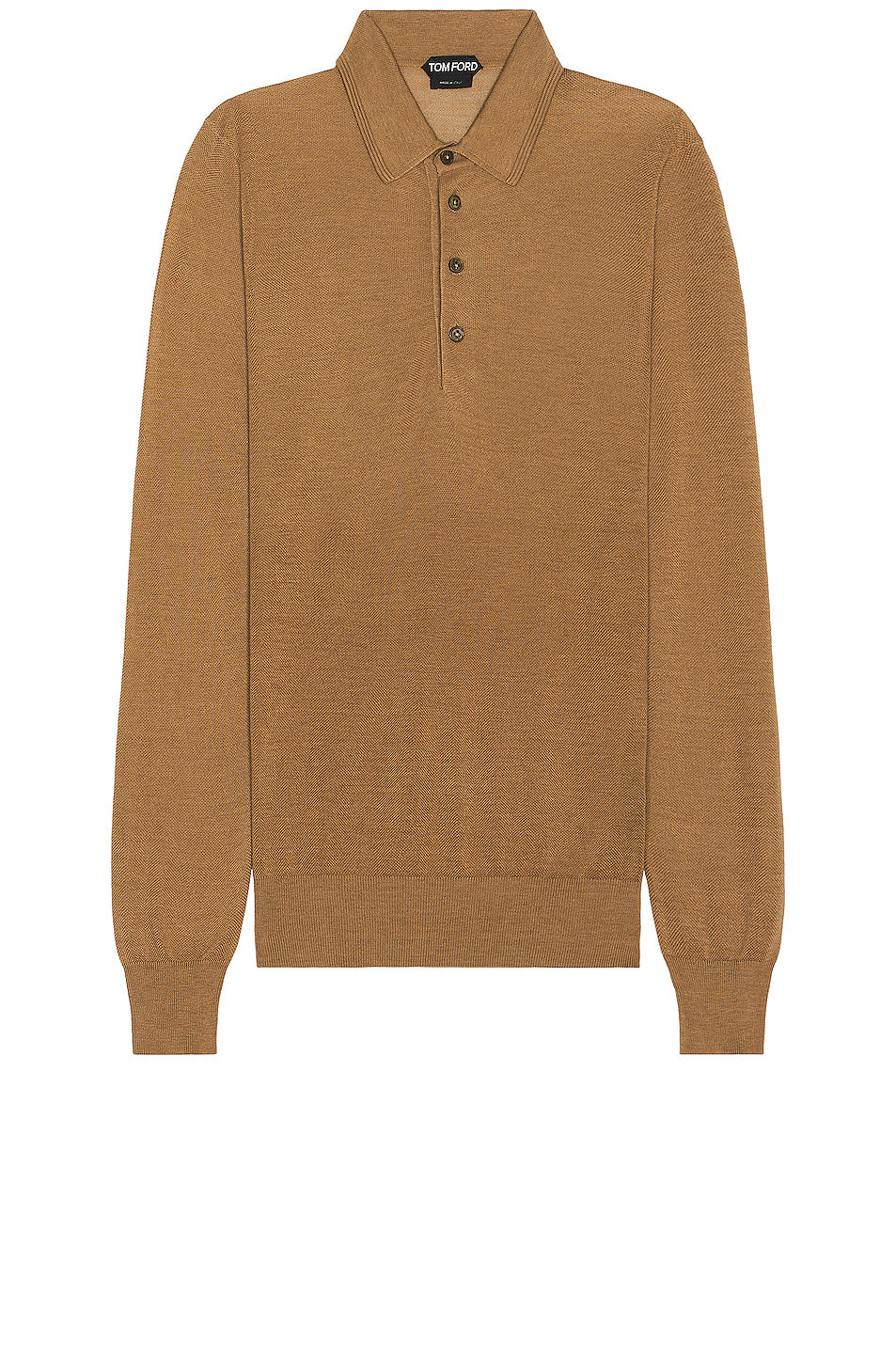 Piquet Long Sleeve Polo In Camel