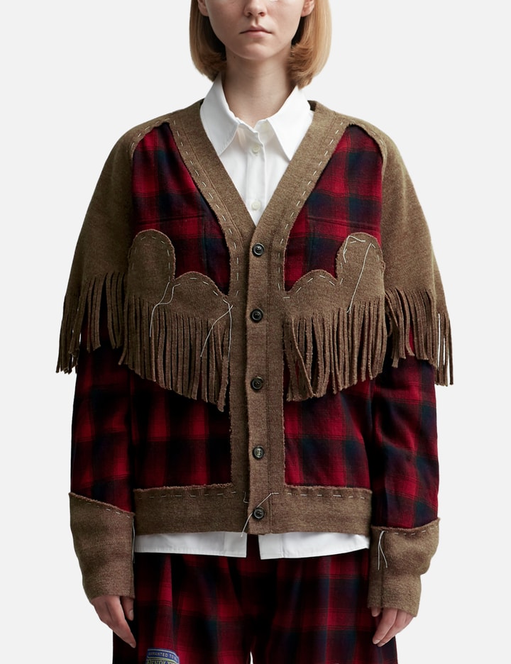 Check Fringe Pendleton Wool Cardigan