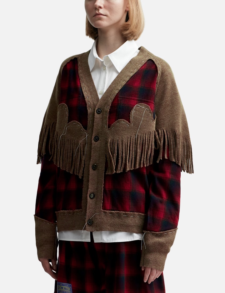 Check Fringe Pendleton Wool Cardigan