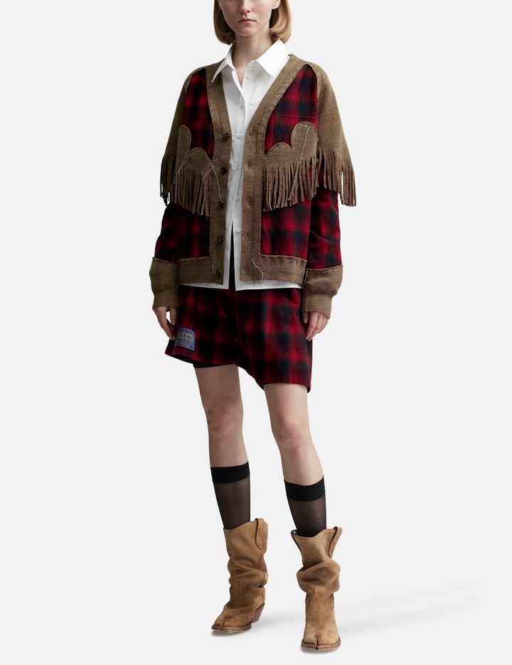 Check Fringe Pendleton Wool Cardigan