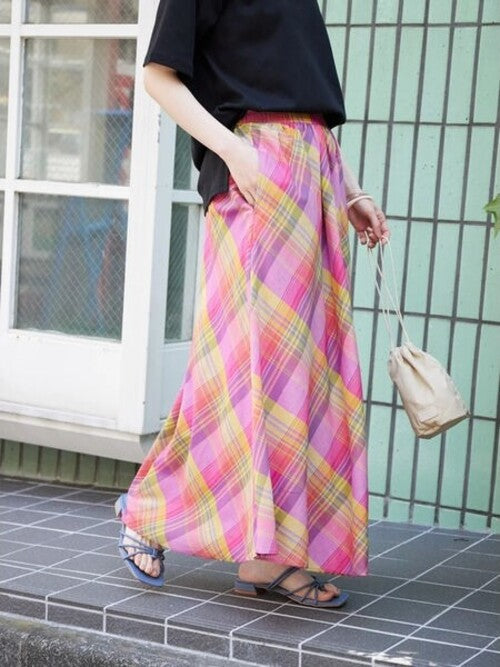 Madras Check Flare Skirt