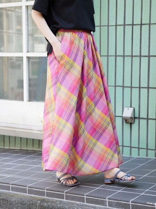 Madras Check Flare Skirt