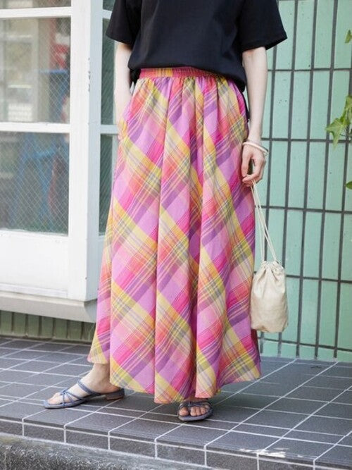 Madras Check Flare Skirt