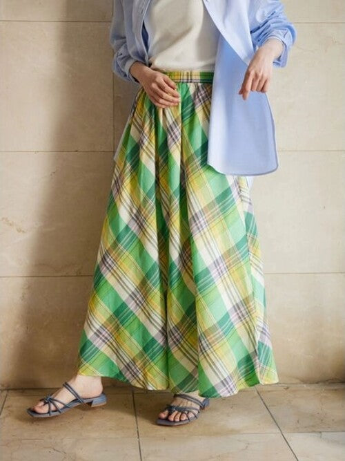 Madras Check Flare Skirt