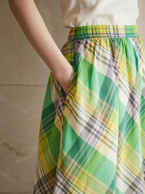 Madras Check Flare Skirt