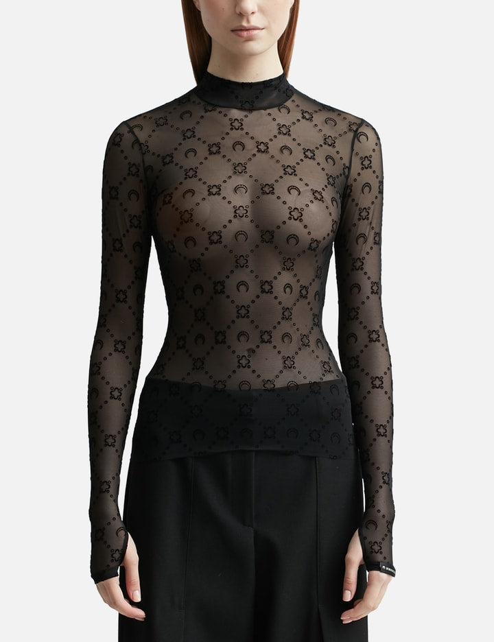 Moonogram-Flocked Mesh Top