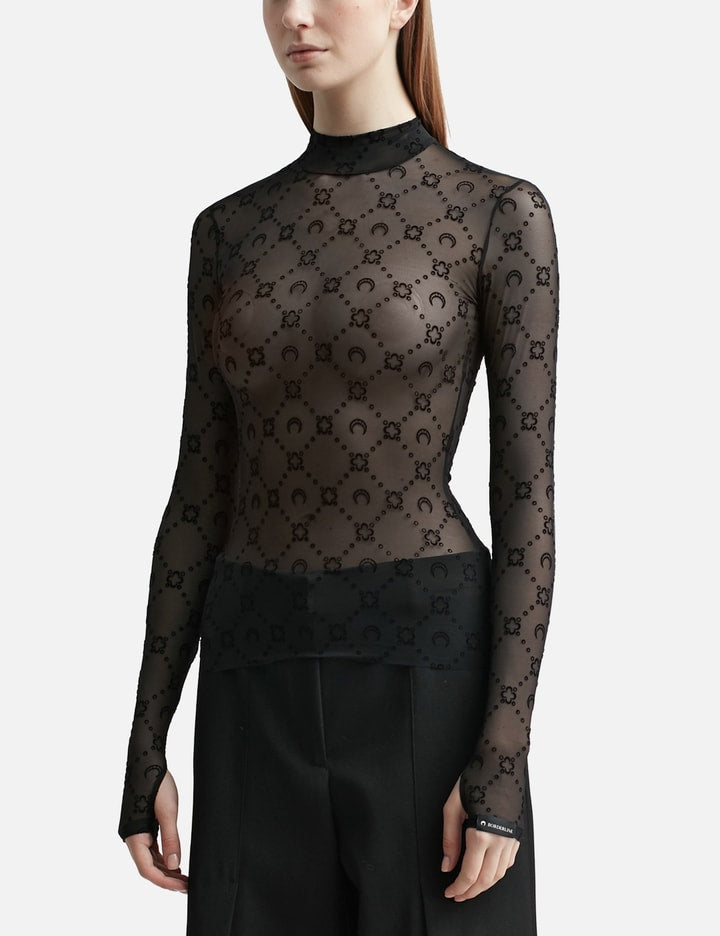 Moonogram-Flocked Mesh Top