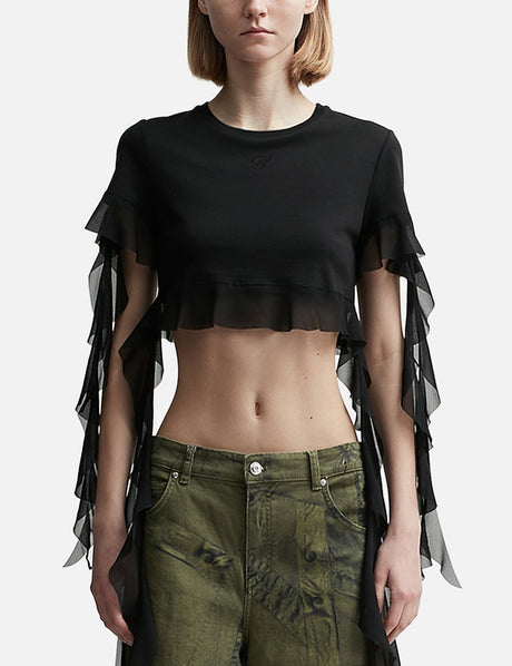 Cropped T-Shirt with Ruffles and Flounces
