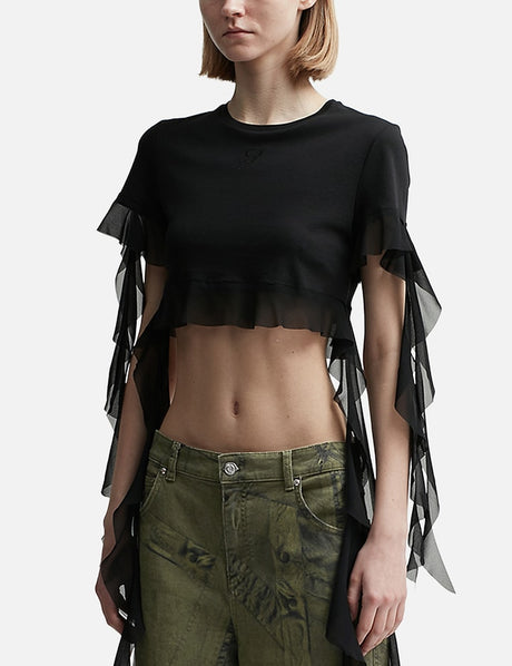 Cropped T-Shirt with Ruffles and Flounces
